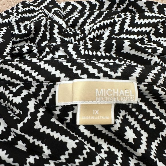 MICHAEL Michael Kors Dress Jersey Knit Mob Wife LS Lace Up Black White Print 1X - Picture 4 of 16